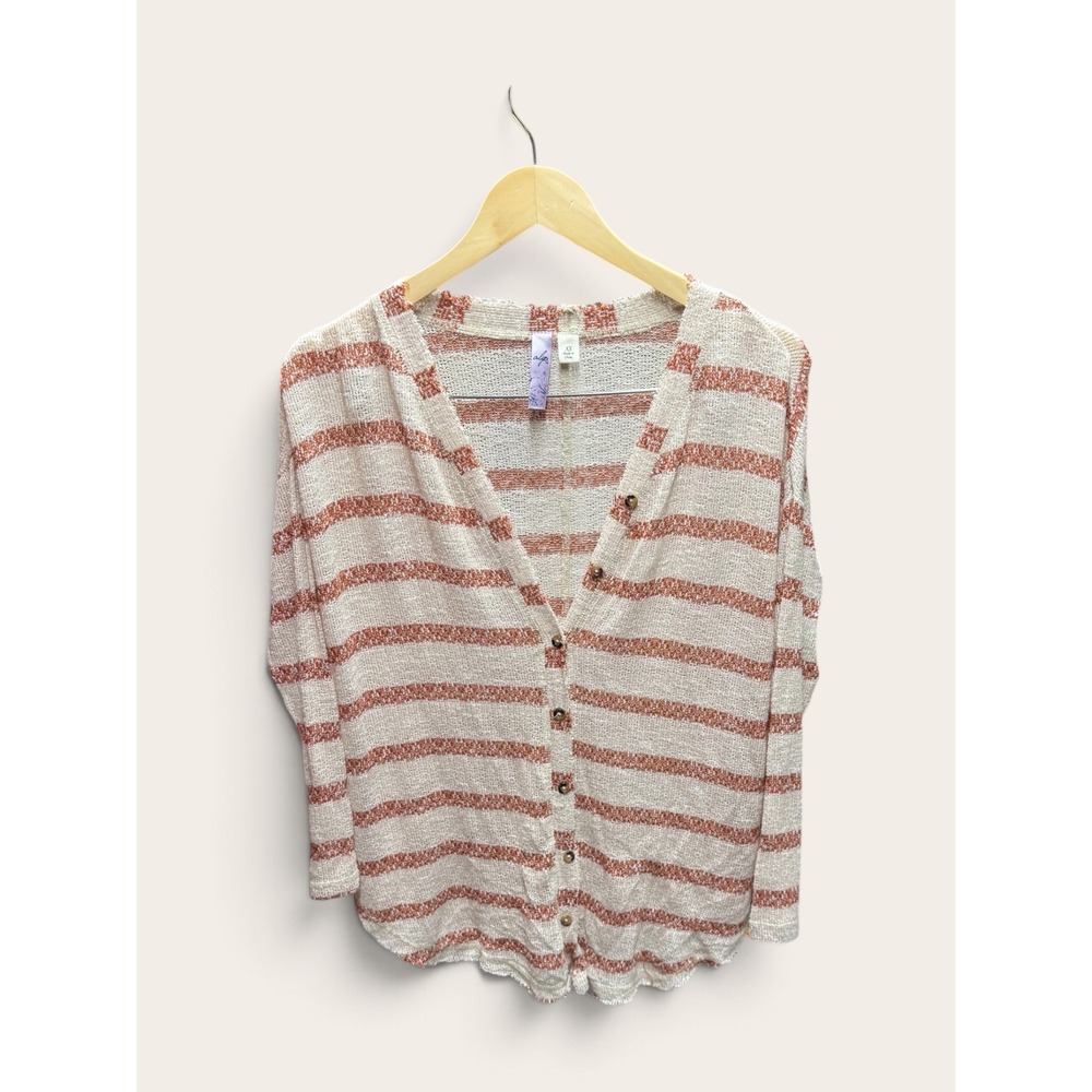 Alya Striped Cardigan Sweater Womens XS Orange White Lightweight V-Neck GJ3649F
